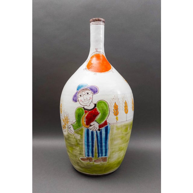 DeSimone Mid 20th Century Giovanni Desimone Italy Signed Large Vintage Hand Painted Art Pottery Vase For Sale - Image 4 of 7