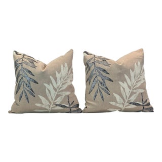 Painted Linen 20” Pillows - A Pair For Sale