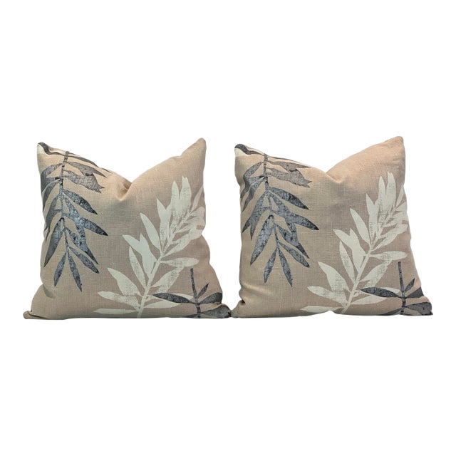 Painted Linen 20” Pillows - A Pair For Sale