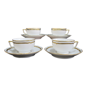 Mid 20th Century Limoges a Raynaud Marie Antoinette White Gilt Footed Cup & Saucer - Set of 4