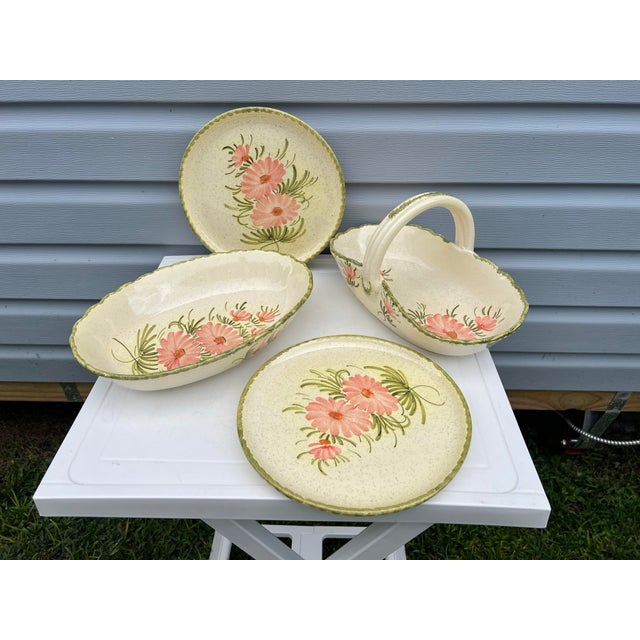 French Country Vintage Floral Serving Bowl & Plates - Signed Set of 4 For Sale - Image 3 of 12