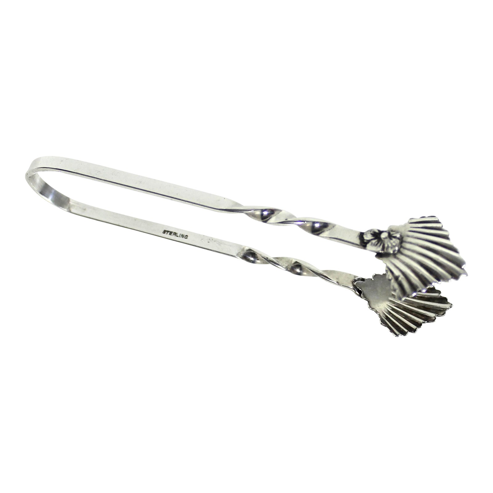 Vintage Sterling Silver Shell or Leaf Sugar or Ice Tongs Bar Cart ...