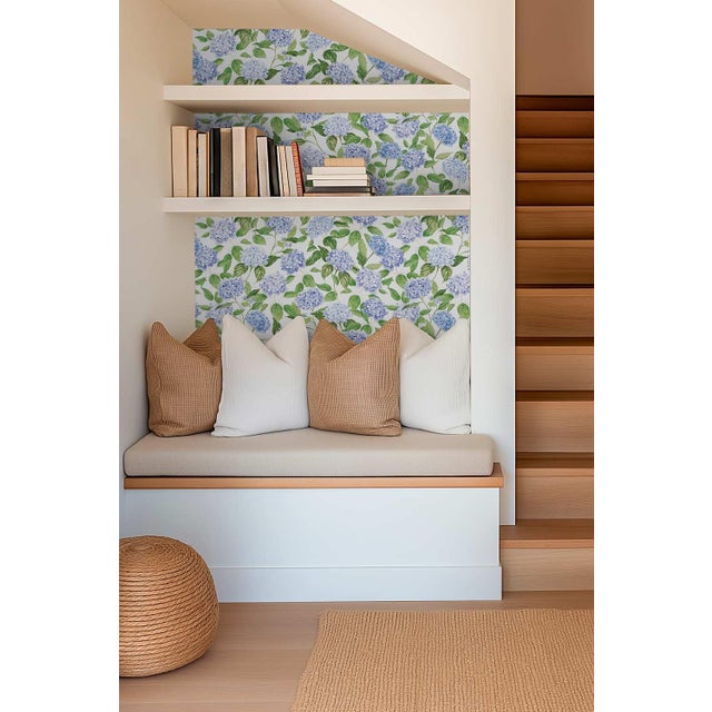 Not Yet Made - Made To Order Hydrangea Blooms Floral Grasscloth Wallpaper by House Party | Nikko Blue | 8 Yards For Sale - Image 5 of 9