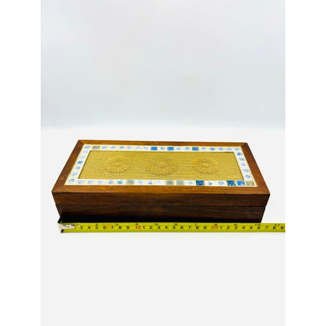 Mid 20th Century Georges Briard Regalia MCM Teak Wood Box W Mosaic Tile & Glass Inset Top For Sale - Image 11 of 12