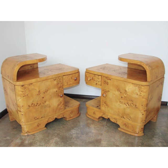 Wood Vintage Art Deco Bedside Tables, 1940s, Set of 2 For Sale - Image 7 of 12
