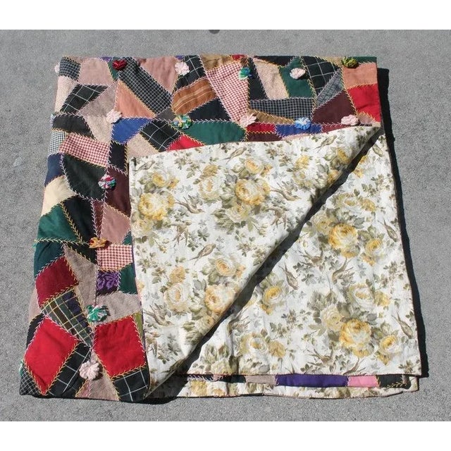Antique Quilt, 19th Century Wool Crazy Quilt From Pennsylvania For Sale - Image 9 of 9