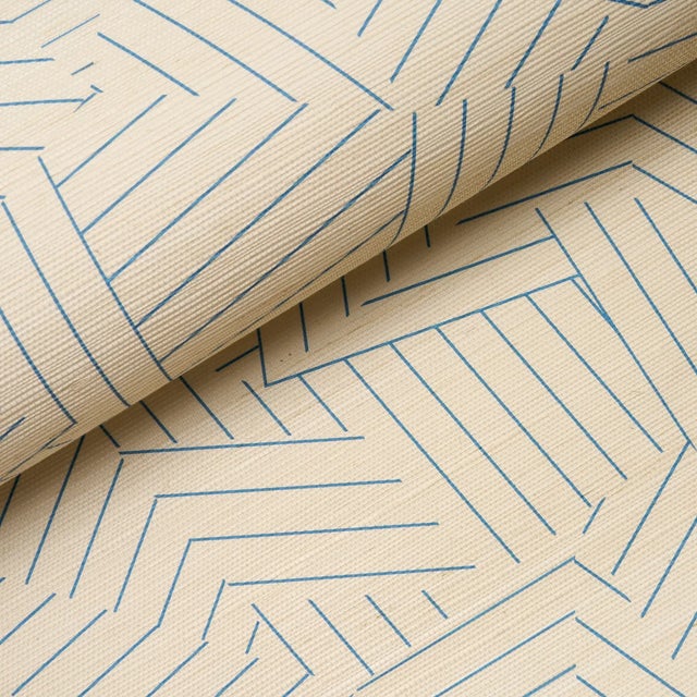 Schumacher SAMPLE - Schumacher x Miles Redd Deconstructed Stripe Sisal Wallpaper In Cobalt For Sale - Image 4 of 5