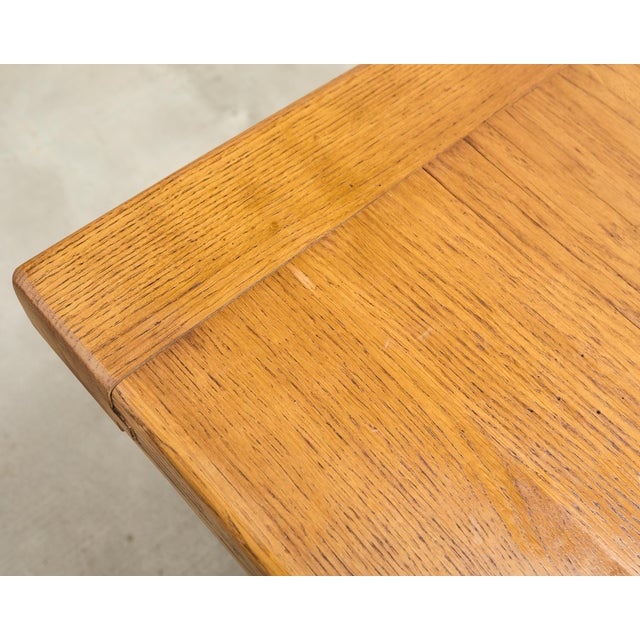 French Provincial Country Oak Trestle Farmhouse Dining Table 7Ft For Sale - Image 15 of 18