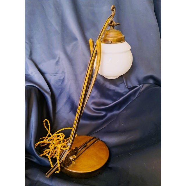 Art Nouveau Desk Lamp in Brass and Opaline, 1890s For Sale - Image 10 of 13