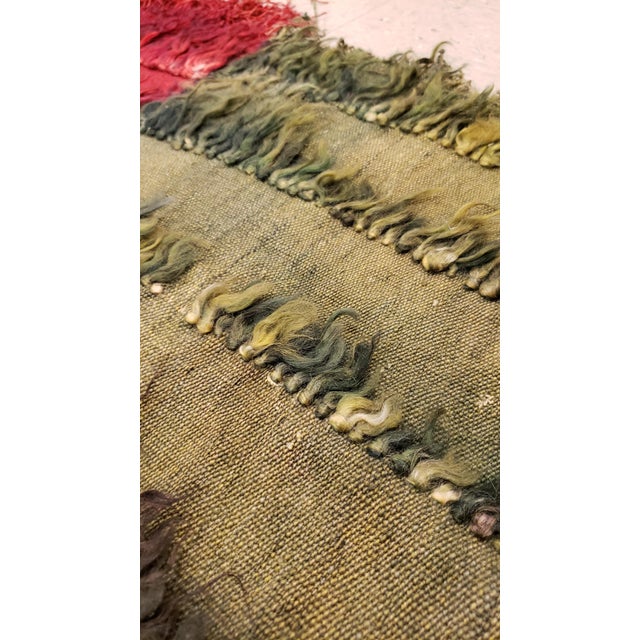 Vintage Turkish Tulu Rug, Long hair Angora wool, Green and Red For Sale In New York - Image 6 of 13