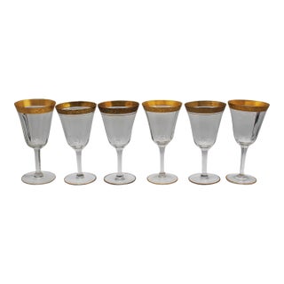 Circa 1930s Set of 6 Gold Encrusted Wine Glasses For Sale