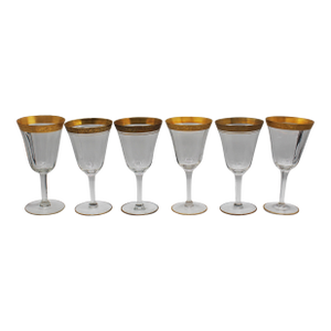 Circa 1930s Set of 6 Gold Encrusted Wine Glasses