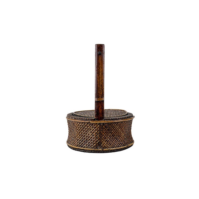 Mid 19th Century Antique Chinese Wood & Woven Food Basket With Lid For Sale - Image 5 of 15