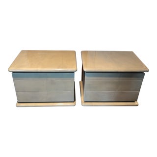 Lacquered Goatskin Large Scale Nightstands a Pair For Sale