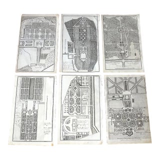 Authentic Antique 18th C. Palatial Garden Plan Imperial Folio Size Copperplate Engravings - Set of 6 For Sale