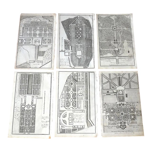 Authentic Antique 18th C. Palatial Garden Plan Imperial Folio Size Copperplate Engravings - Set of 6 For Sale