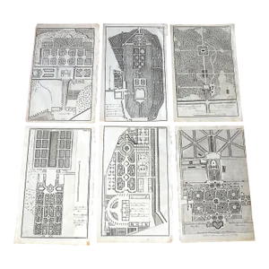 Authentic Antique 18th C. Palatial Garden Plan Imperial Folio Size Copperplate Engravings - Set of 6