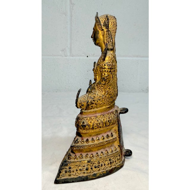 Ntique Early 1800s Gold Gilded Bronze Thai Rattanakosin Buddha Statue Sculpture For Sale - Image 13 of 18