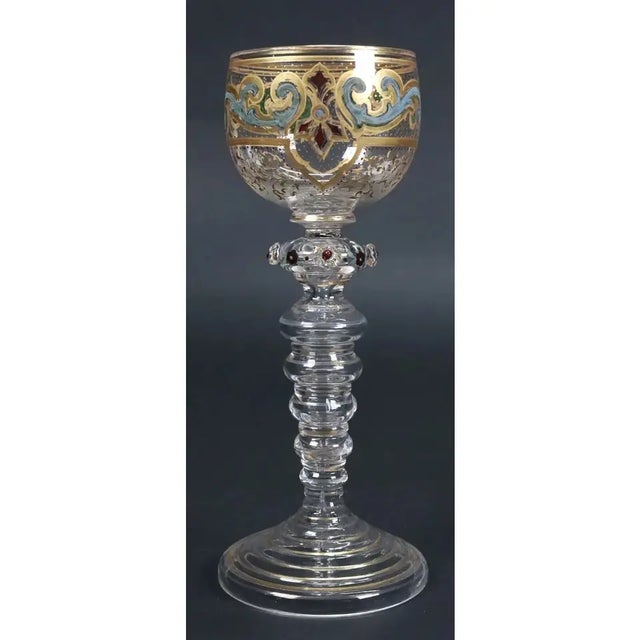 Art Deco 1920s Hand Blown and Decorated Vine Glasses, Venice - Set of 6 For Sale - Image 3 of 8