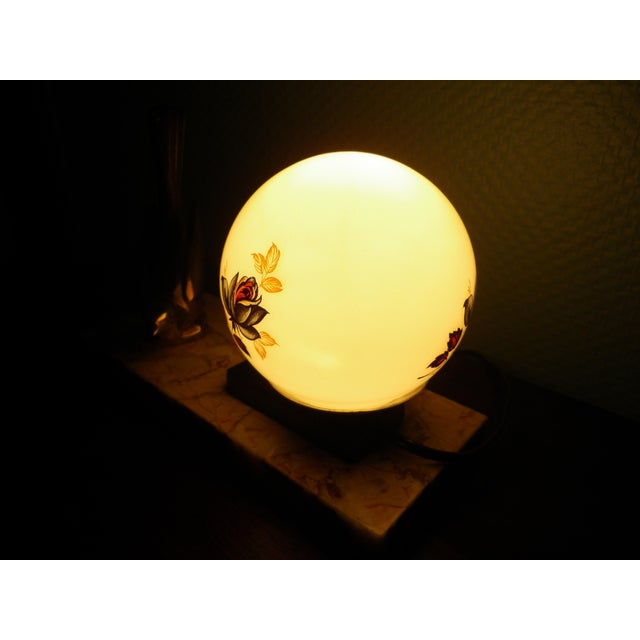 Table Lamp with Marble Base, Brass Bird Decoration and Opaline Lampshade, 1940s For Sale - Image 15 of 17