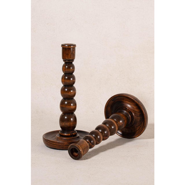 English 19th Century English Oak Bobbin Candlesticks For Sale - Image 3 of 4