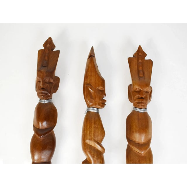 Mid 20th Century Mid 20th Century Vintage Hand Carved Solid Wood Salad Serving Utensils - Set of 3 For Sale - Image 5 of 10
