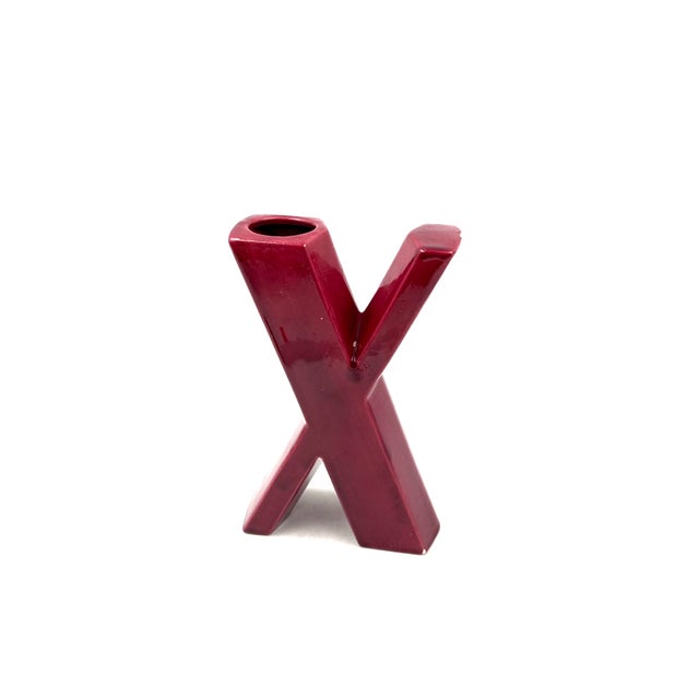 Space Age Red X Letter Shaped Ceramic Solifleur Vase, Marcel Radureau France, Circa 1970 For Sale - Image 6 of 13