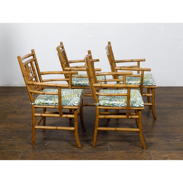 Set of Four Midcentury English Faux Bamboo Armchairs with Thin Cushions For Sale - Image 12 of 12