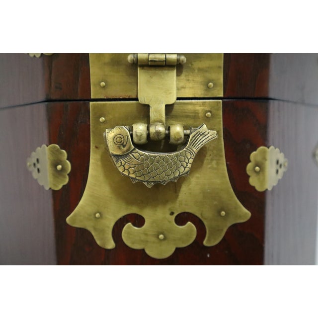Brown Mid 20th Century Octagonal Korean Wooden Chest/Hat Box With Brass Hardware For Sale - Image 8 of 9