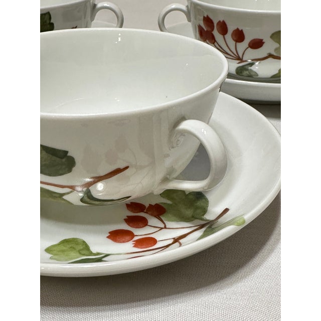1980s Richard Ginori Red Currant Soup Cups and Saucers - 5 Sets For Sale In Boston - Image 6 of 7