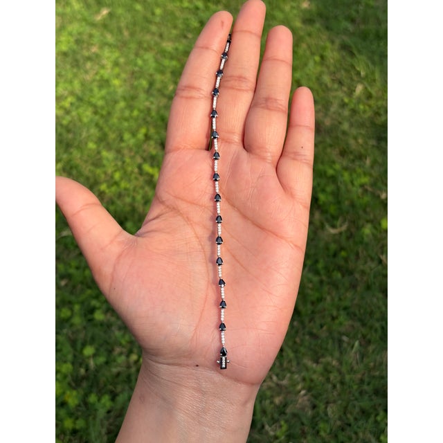 3.39 Ct Deep Blue Sapphire Station Tennis Bracelet With DIamonds in 14k Solid Gold For Sale In New York - Image 6 of 14