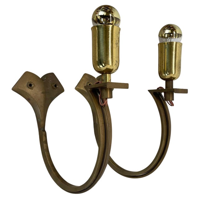 Large Brutalist Bronze Brass Wall Sconces, Italy, 1970s, Set of 2 For Sale