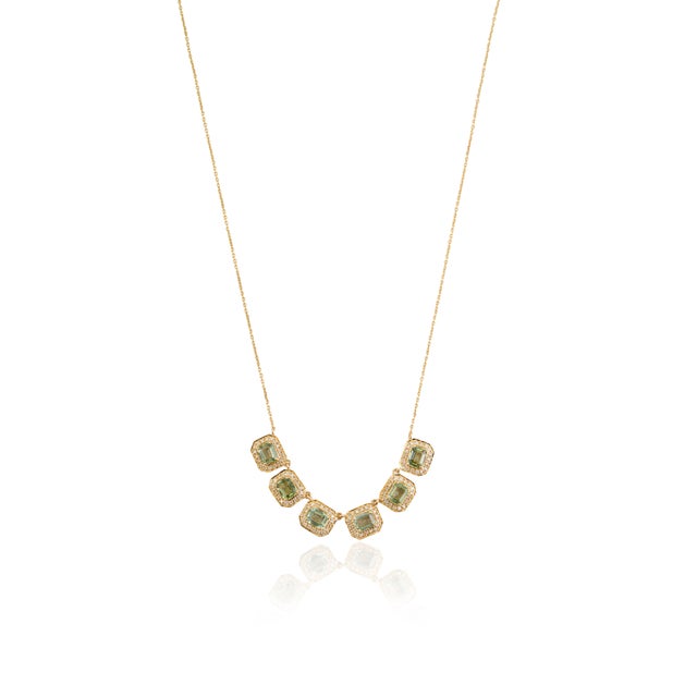Contemporary 2.98ct Emerald Cut Green Sapphire Diamond 14k Gold Link Chain Necklace For Sale In New York - Image 6 of 15