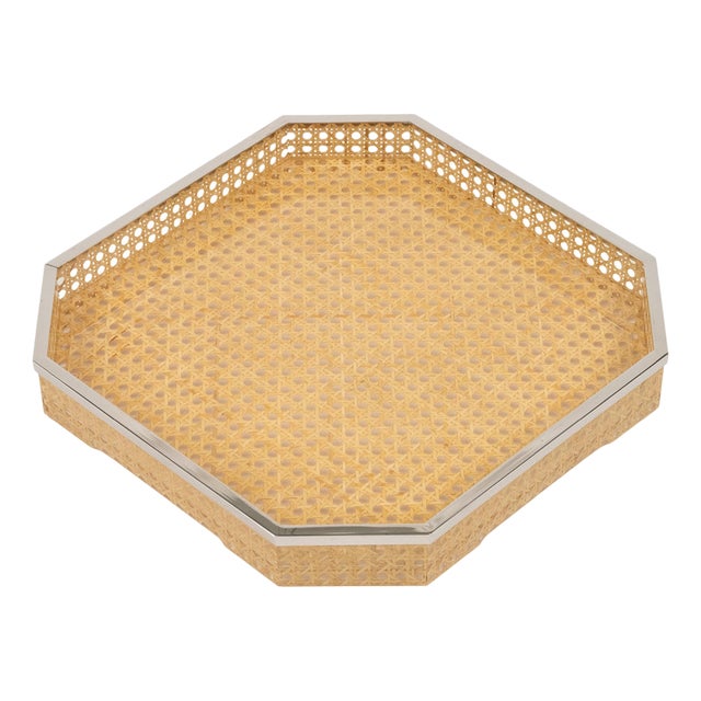 Centerpiece in Acrylic Glass, Wicker and Brass in the style of Christian Dior, Italy, 1970s For Sale