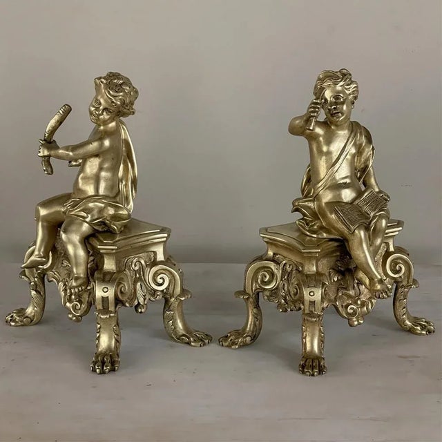 Early 19th Century Pair of Early 19th Century French Bronze Doré Cherub Statues For Sale - Image 5 of 15