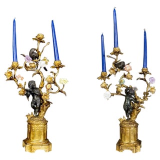 French Bronze and Gilt Bronze Candelabras, 1870s, Set of 2 For Sale