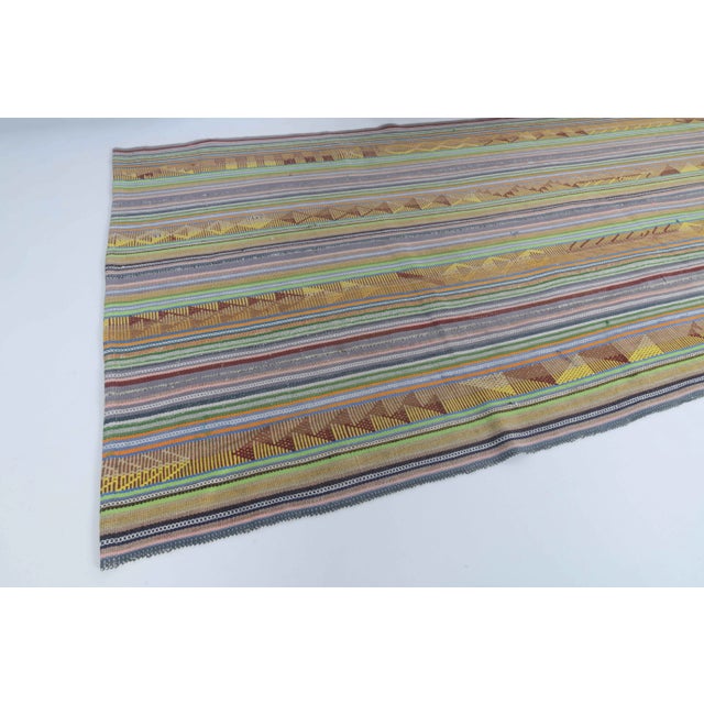 1970s Vintage Turkish Oushak Handmade Wool Cotton Green Area Rug For Sale - Image 4 of 11