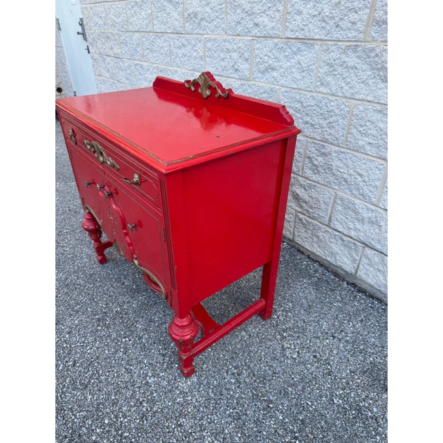 Wood Vintage French Provincial Style Red Painted Buffet Cabinet For Sale - Image 7 of 12