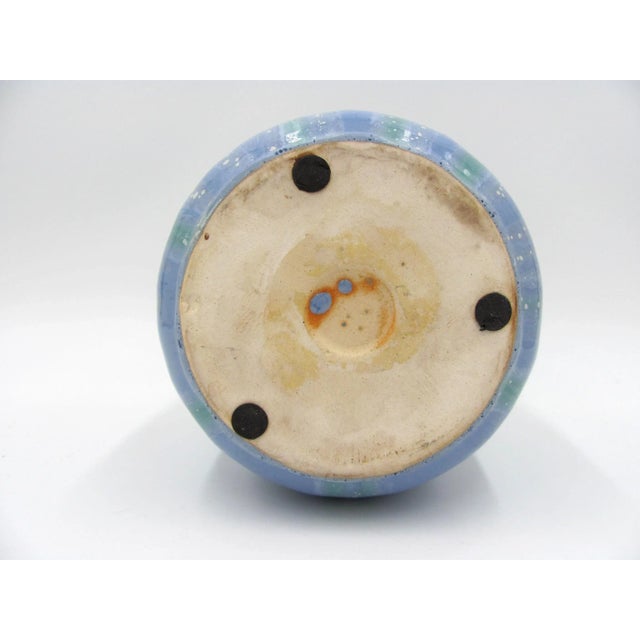 Teal Vintage Mid 20th Century Crackle Drip Ceramic Vessel Vase Turquoise Teal Blue Lilac Purple Citrine Lime Green For Sale - Image 8 of 9