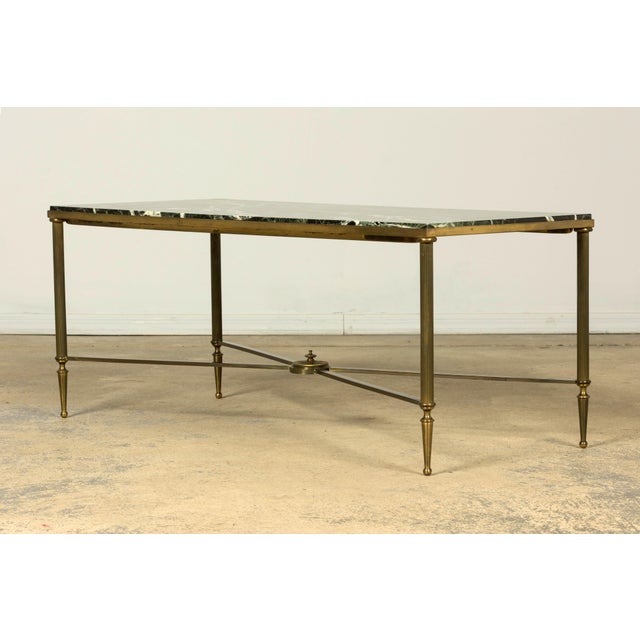 Brass Mid-20th Century French Maison Jansen Style Brass and Green Marble Coffee Table For Sale - Image 8 of 18