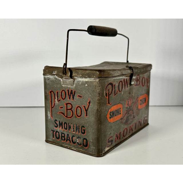 Art Deco Antique Plow Boy Chewing Smoking Tobacco Lunch Pail Tin For Sale - Image 3 of 10