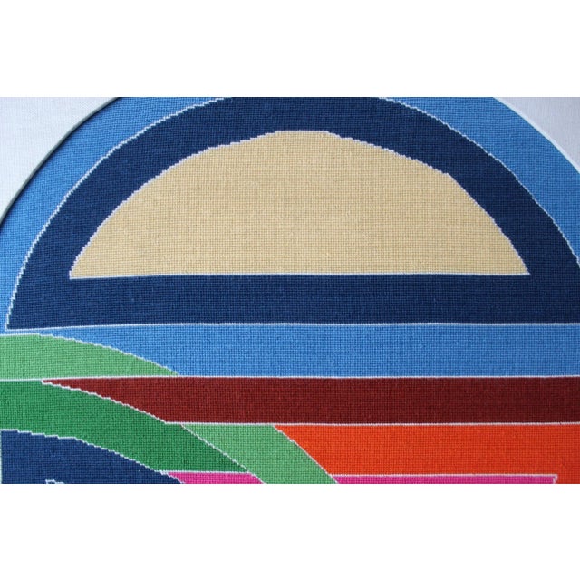 Textile 1980s Frank Stella Sinjerli Variation Style Abstract Geometric Modernist Monumental Tapestry Needlepoint Framed For Sale - Image 7 of 8