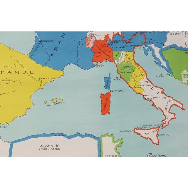 Blue Vintage School Wall Map of Europe 1815-1871, Belgium, 1950s For Sale - Image 8 of 11