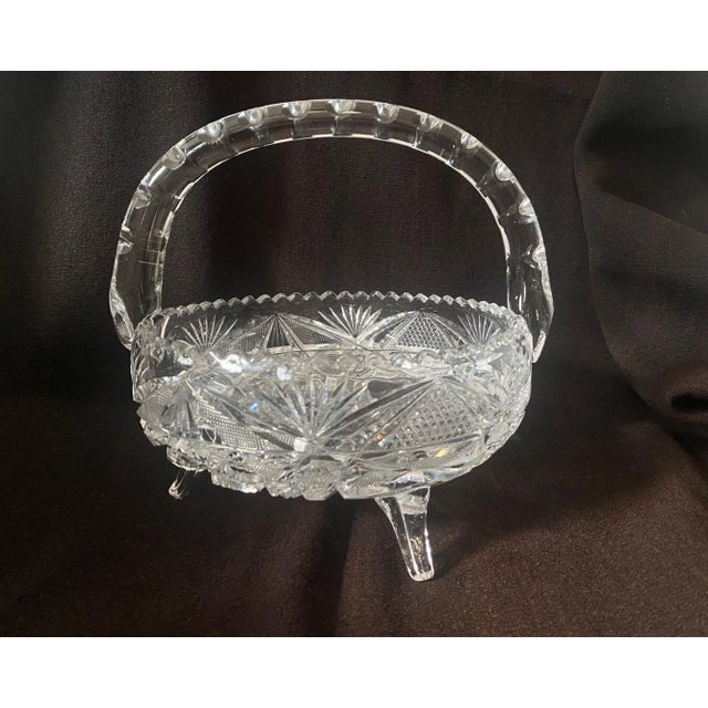 Transparent Antique Eapg Cut Glass Basket or Bowl, American Brilliant Period For Sale - Image 8 of 12