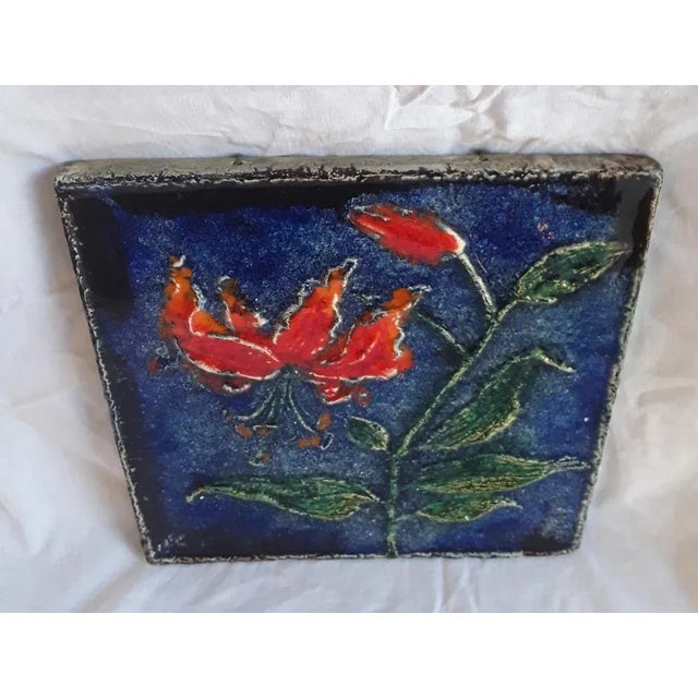 Mid-Century Ceramic Mural Lilien by Werner Meschede for Karlsruhe Majolika Manufaktur, 1960s, in Very Good conditions....