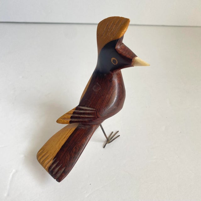 Wood Mid Century Hand Carved Birds in Palo Fierro Wood a Pair For Sale - Image 7 of 10