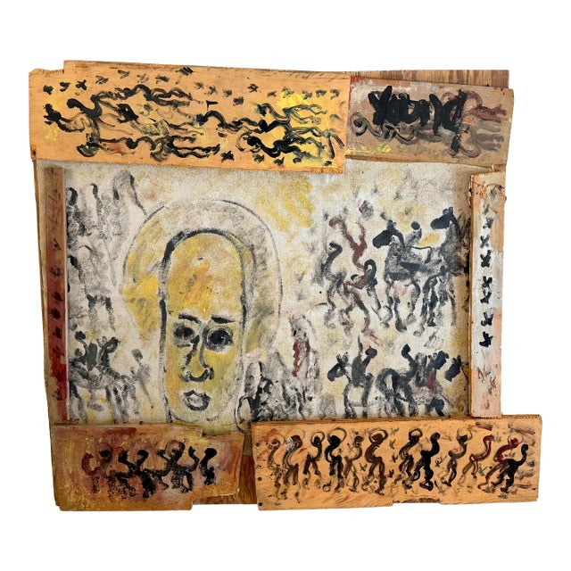 Purvis Young “Black Angel with Procession” Mixed-Media Assemblage, Circa 1985 For Sale