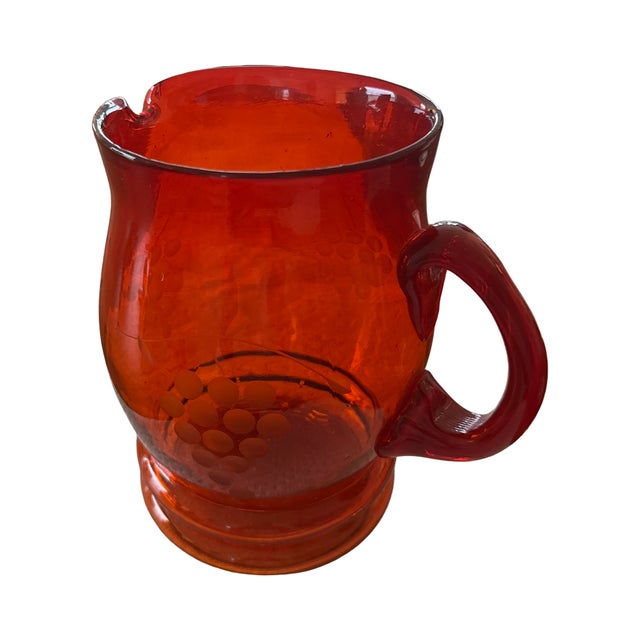 Art Deco Mid 20th Century Art Deco Tangerine Glass Pitcher For Sale - Image 3 of 9