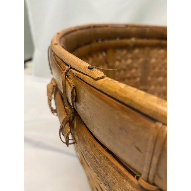 Large Vintage Wicker Floor Basket - Handwoven Splint Storage Basket - Rustic Farmhouse Decor For Sale - Image 4 of 12