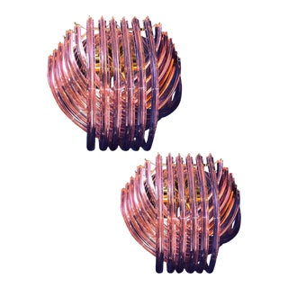 Pink Murano Curvati Ceiling Light or Flushmount, 1990, Set of 2 For Sale